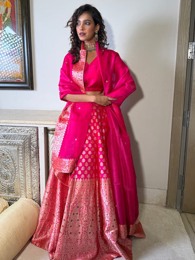 Pink Brocade Lehenga Dupatta Set