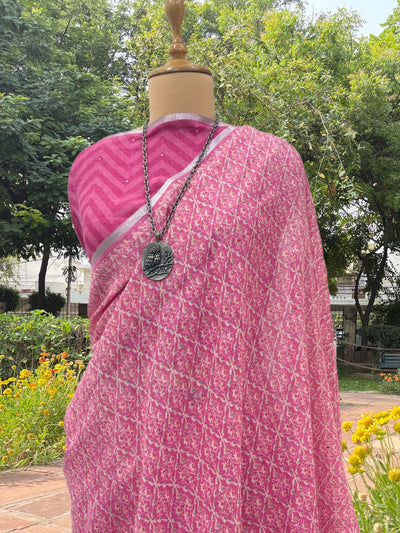 Primrose Pink Printed Linen Saree