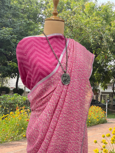 Primrose Pink Printed Linen Saree