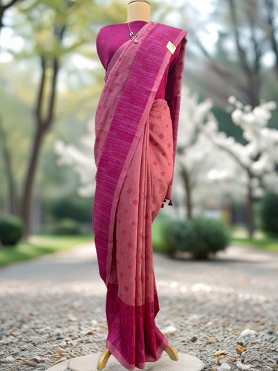 Boardroom Style Pink Moonga Cotton Saree