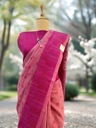 Boardroom Style Pink Moonga Cotton Saree