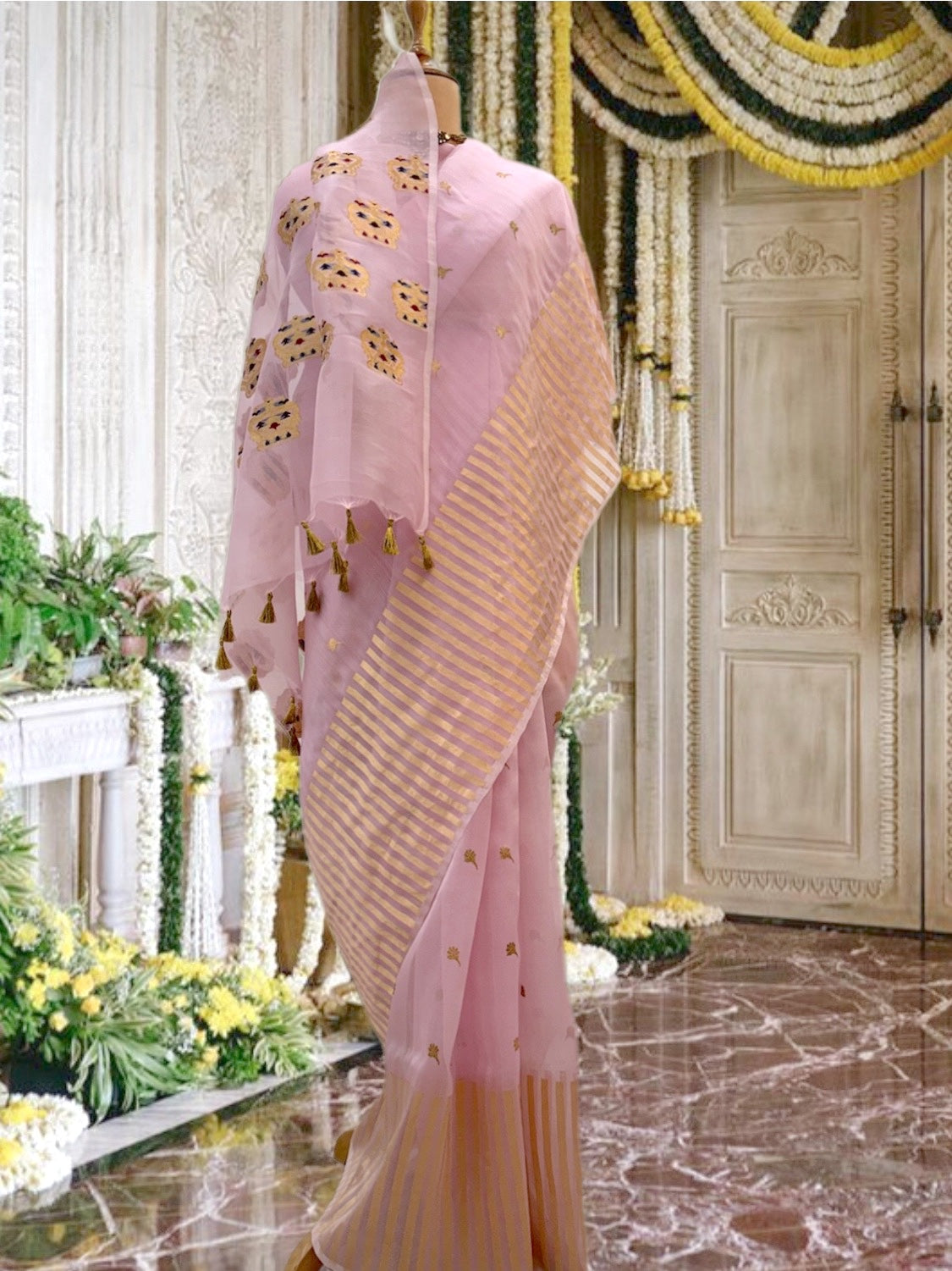 Coronation Crown Pink Organza Saree