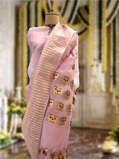 Coronation Crown Pink Organza Saree