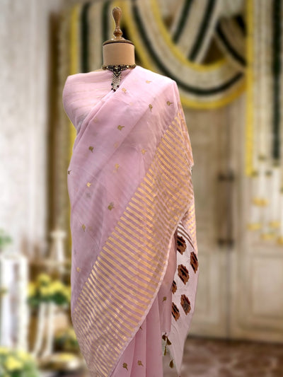 Coronation Crown Pink Organza Saree