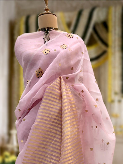 Coronation Crown Pink Organza Saree