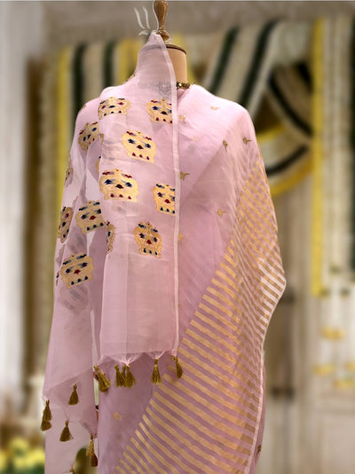 Coronation Crown Pink Organza Saree