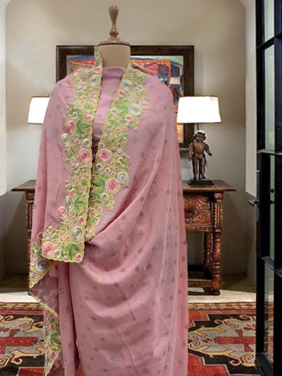 Tivoli Pink Embroidered Moonga Silk Saree