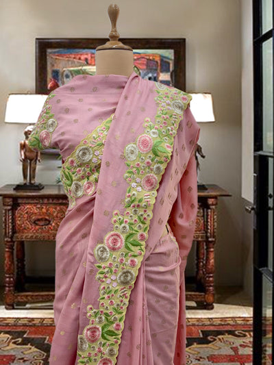 Tivoli Pink Embroidered Moonga Silk Saree