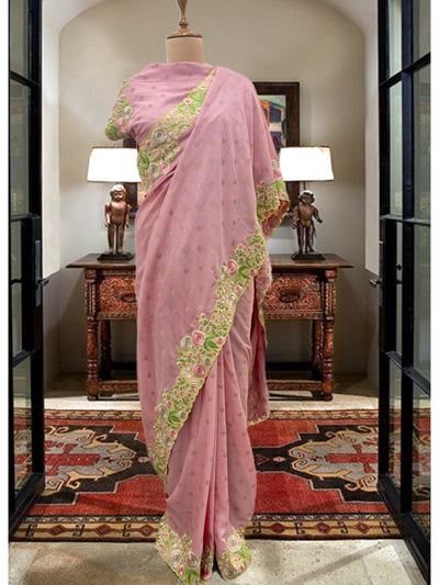 Tivoli Pink Embroidered Moonga Silk Saree