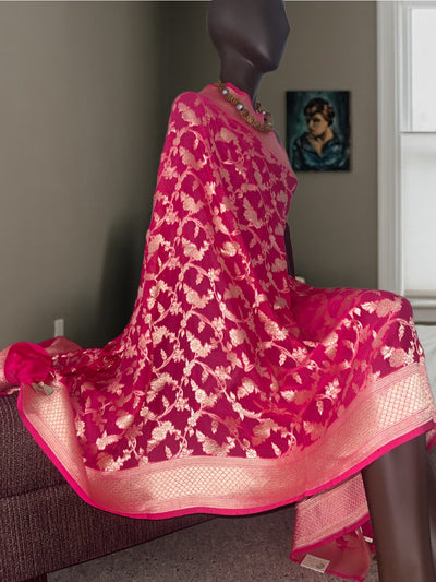 Fuchsia Pink Chiffon Georgette Dupatta