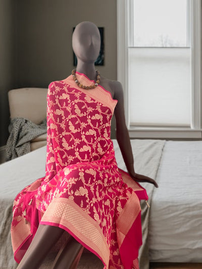 Fuchsia Pink Chiffon Georgette Dupatta