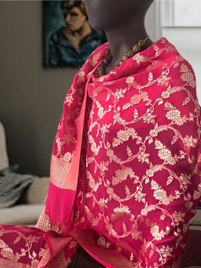 Fuchsia Pink Chiffon Georgette Dupatta