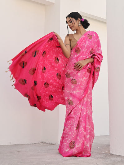 Gulafsha Pink Shibori Matka Georgette Saree