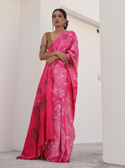 Gulafsha Pink Shibori Matka Georgette Saree
