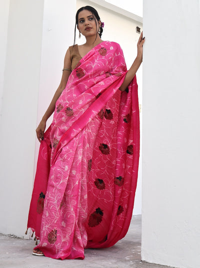 Gulafsha Pink Shibori Matka Georgette Saree