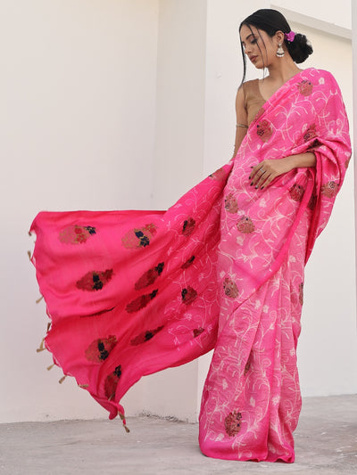 Gulafsha Pink Shibori Matka Georgette Saree
