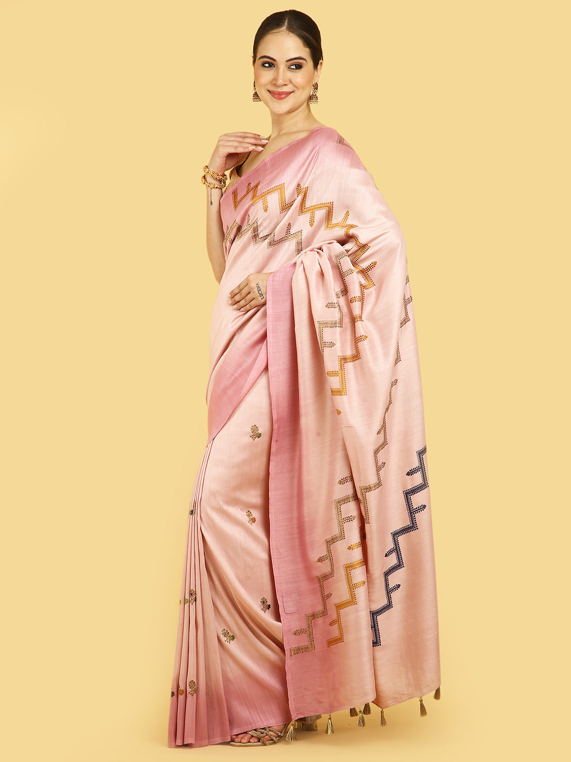 Santorini Pink Matka Georgette Sari