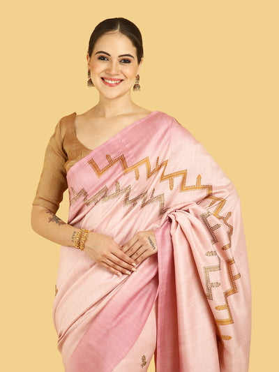 Santorini Pink Matka Georgette Sari