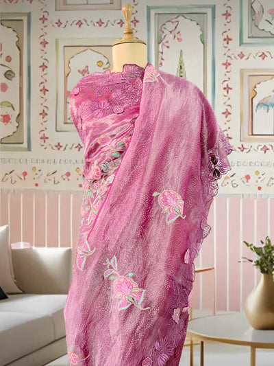 Windermere Pink Tissue Cutwork Saree