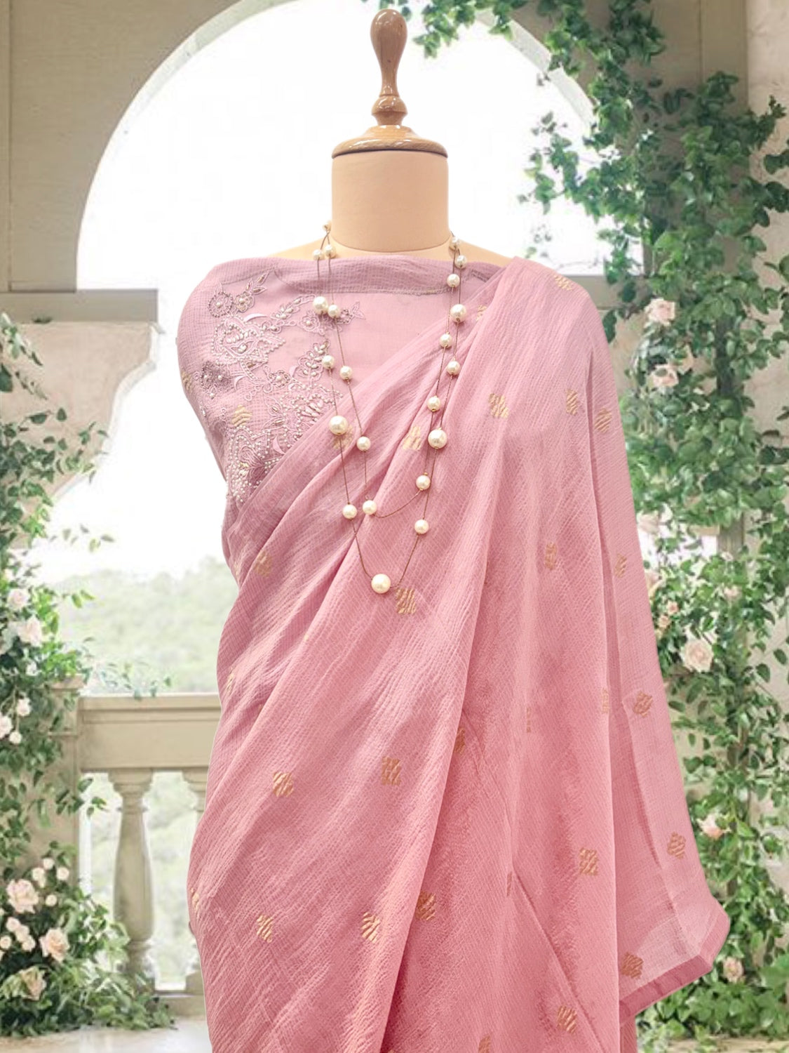 Tiffany Pink Tissue Crepe Sari