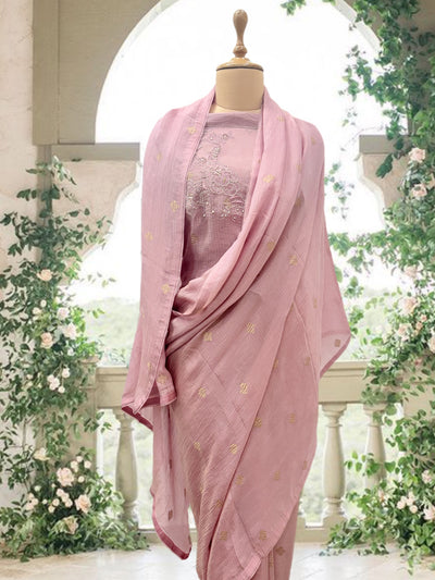 Tiffany Pink Tissue Crepe Sari