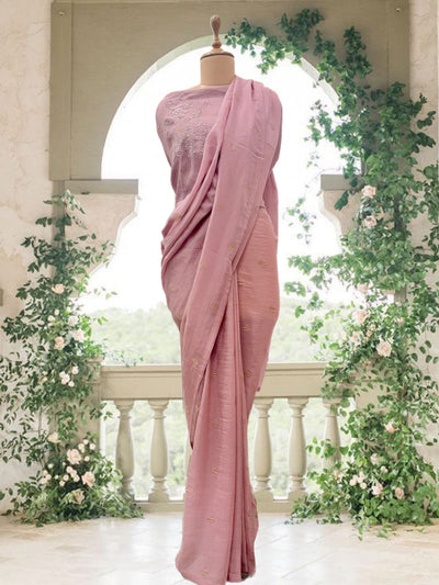Tiffany Pink Tissue Crepe Sari