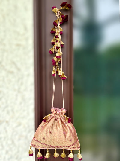 Gopura Pink Tissue brocade Potli
