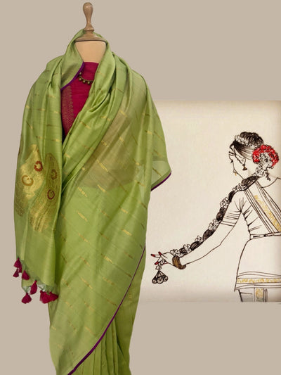 Pista Green & Rani Pink Cotton Jamdani Saree