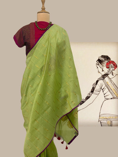 Pista Green & Rani Pink Cotton Jamdani Saree