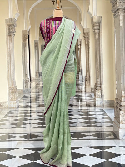 Dharwad Pista Green Tissue Linen Saree