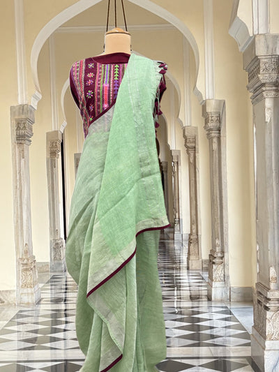 Dharwad Pista Green Tissue Linen Saree