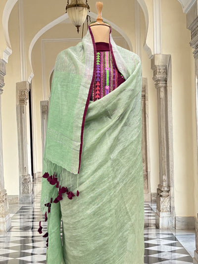 Dharwad Pista Green Tissue Linen Saree