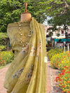 Spring Blossom Green Printed Linen Saree