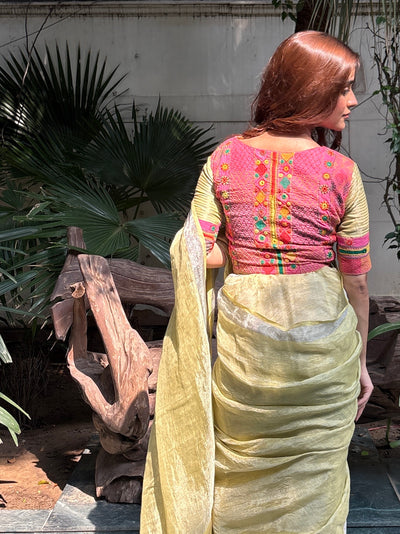 Dharwad Geen Tissue Linen Saree