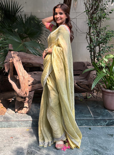 Dharwad Geen Tissue Linen Saree