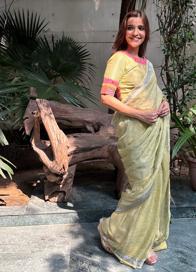 Dharwad Geen Tissue Linen Saree