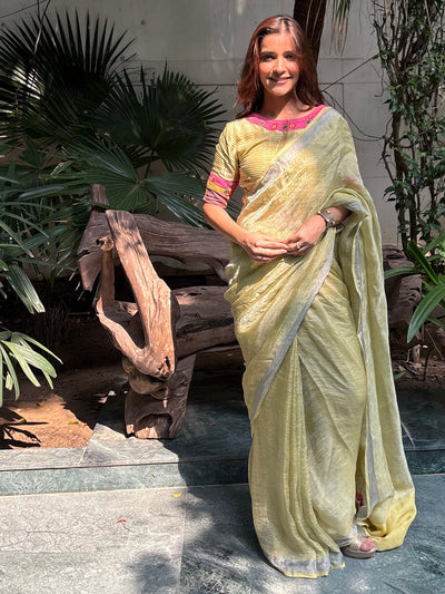 Dharwad Geen Tissue Linen Saree