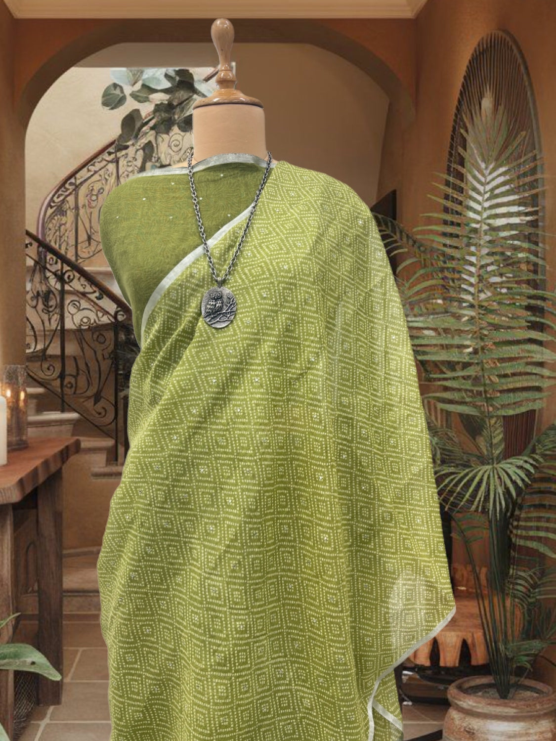 Serene Pista Green Printed Linen Saree