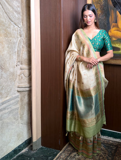 Abhisarika Beige Tussar Silk Saree