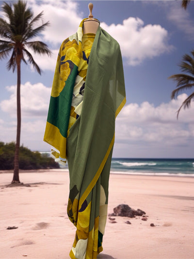 Beau Monde Green Crepe Sari