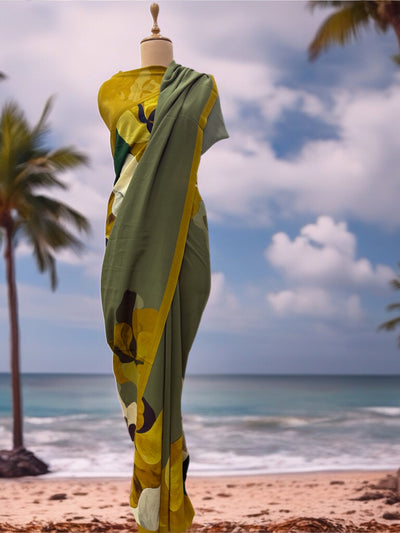 Beau Monde Green Crepe Sari