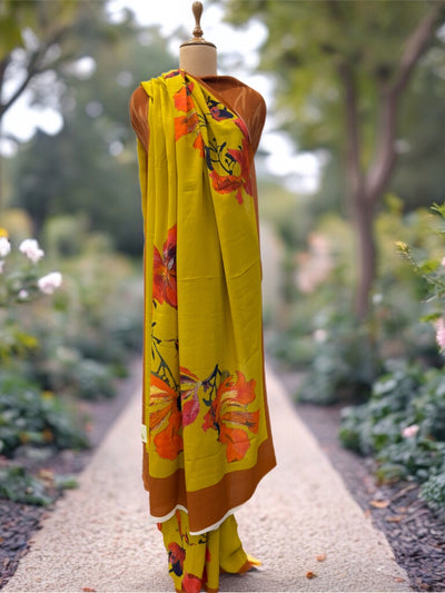 Vivienne Yellow Crepe Sari