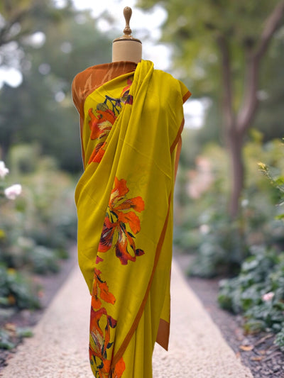 Vivienne Yellow Crepe Sari