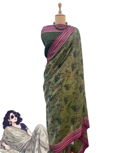 Zui Green Cotton Saree
