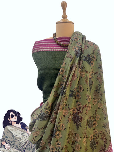 Zui Green Cotton Saree