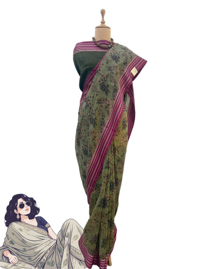 Zui Green Cotton Saree