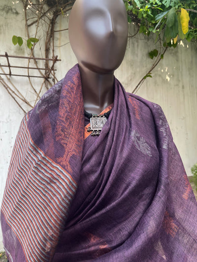 Anadi Berry Purple Linen Saree