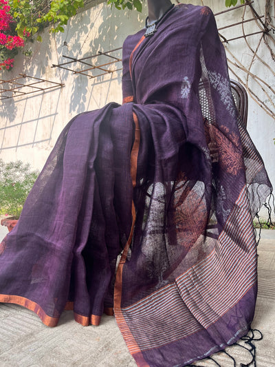 Anadi Berry Purple Linen Saree