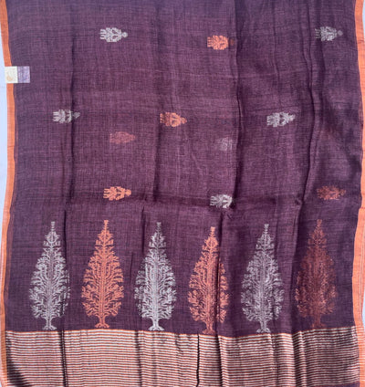 Anadi Berry Purple Linen Saree