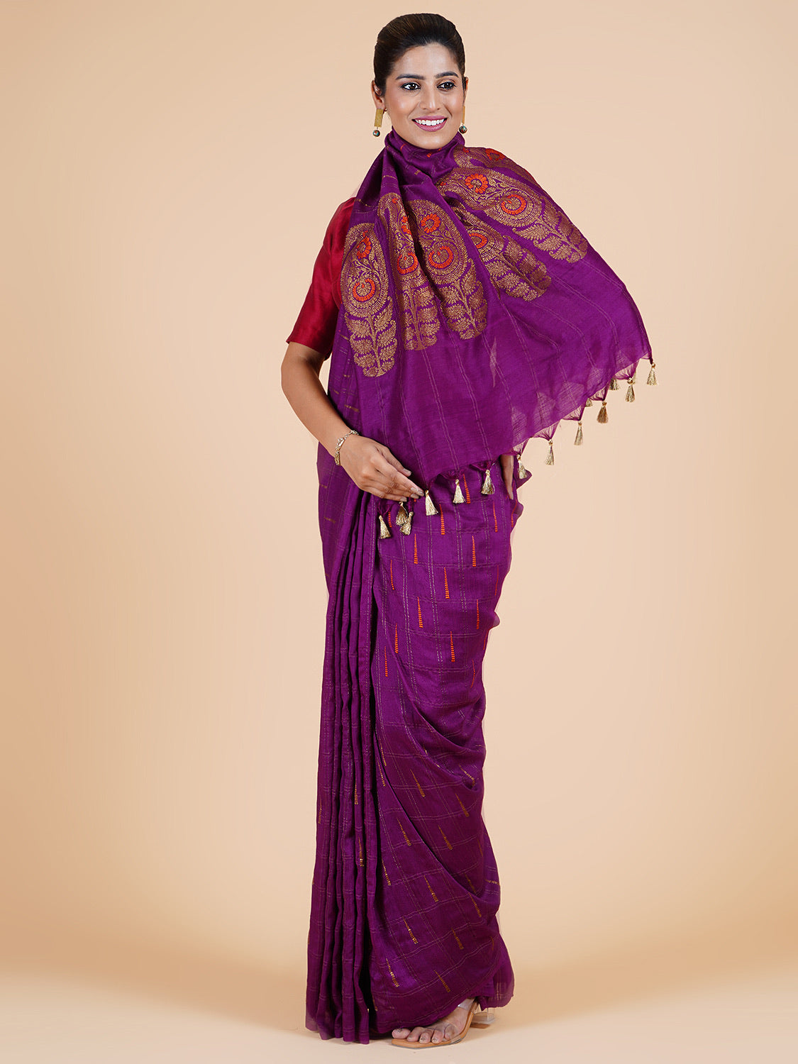 Yogmaya Purple Matka Georgette Sari